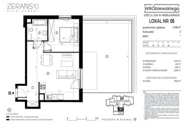 Rzut - Mieszkanie na sprzedaż 2 pokoje o powierzchni 47,89 m² - numer A05 w Wróblewskiego