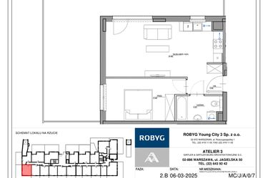 Rzut - Mieszkanie na sprzedaż 2 pokoje o powierzchni 44,62 m² - numer MC/J/A/0/7 w Modern City etap J