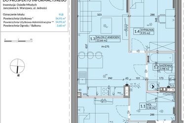 Rzut - Mieszkanie na sprzedaż 3 pokoje o powierzchni 54,95 m² - numer 91B w Osiedle Młodych etap VI