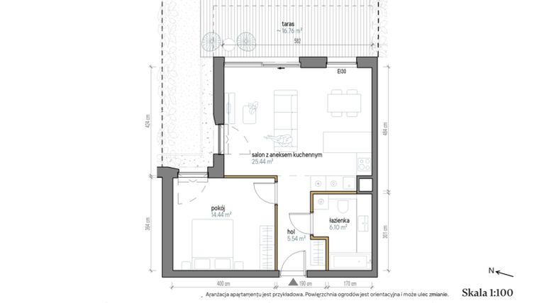 Rzut - Mieszkanie na sprzedaż 2 pokoje o powierzchni 51,52 m² - numer B/-1/1 w Kopernika 71