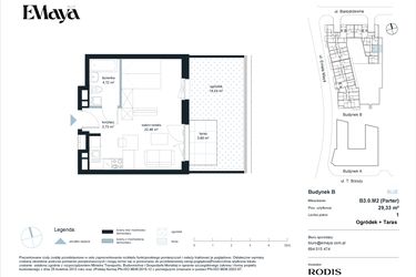 Rzut - Mieszkanie na sprzedaż 1 pokój o powierzchni 29,33 m² - numer B3.0.M2 w EMaya
