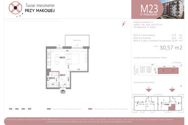 Rzut - Mieszkanie na sprzedaż 1 pokój o powierzchni 30,57 m² - numer 23 w Przy Makowej