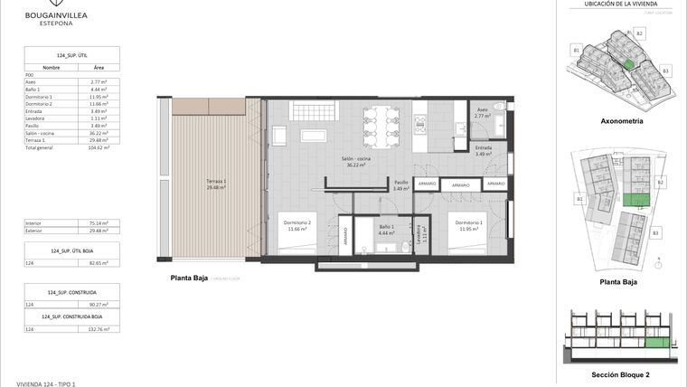 Rzut - Mieszkanie na sprzedaż 2 pokoje o powierzchni 75 m² - numer 124 w Bougainvillea - Estepona
