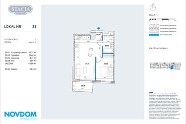 Rzut - Mieszkanie na sprzedaż 2 pokoje o powierzchni 43,9 m² - numer 23 w Stacja Grodzisk