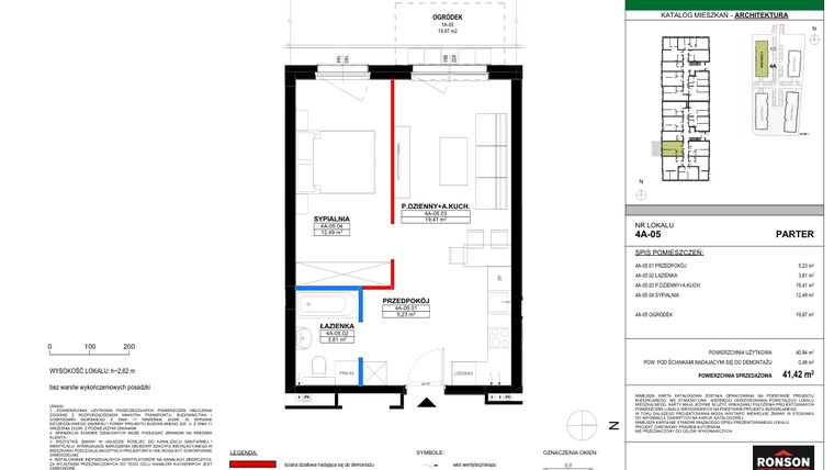 Rzut - Mieszkanie na sprzedaż 2 pokoje o powierzchni 41,42 m² - numer 4A_05 w Nowa Północ etap 2