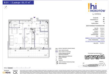 Rzut - Mieszkanie na sprzedaż 2 pokoje o powierzchni 53,17 m² - numer A1.B.51 w Hi Mokotów