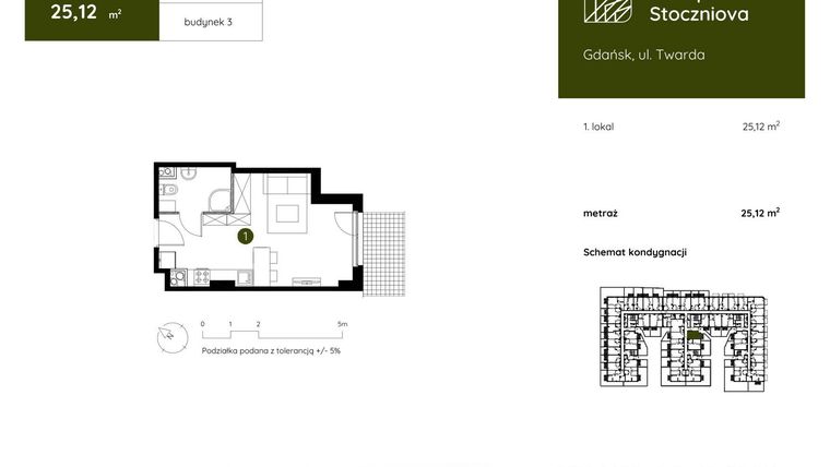 Rzut - Mieszkanie na sprzedaż 1 pokój o powierzchni 25,12 m² - numer 3.C.0.01 w Murapol Stoczniova