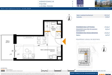 Rzut - Mieszkanie na sprzedaż 1 pokój o powierzchni 27,69 m² - numer 1.01 w The Blue