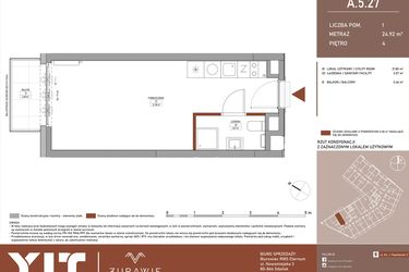 Rzut - Mieszkanie na sprzedaż 1 pokój o powierzchni 24,9 m² - numer A.5.27 w Żurawie - etap II