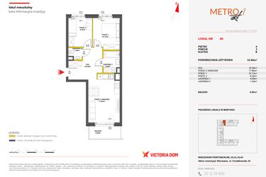 Rzut - Mieszkanie na sprzedaż 3 pokoje o powierzchni 52,66 m² - numer 40 w Metro Art 7