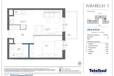 Rzut - Mieszkanie na sprzedaż 2 pokoje o powierzchni 41,1 m² - numer B.P2.40 w Mirabelki 5