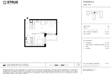 Rzut - Mieszkanie na sprzedaż 2 pokoje o powierzchni 46,16 m² - numer 2.A16 w Staszica 3