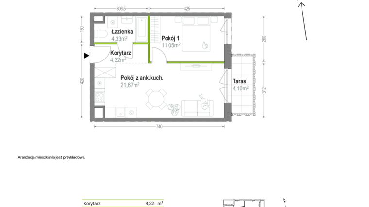 Rzut - Mieszkanie na sprzedaż 2 pokoje o powierzchni 41,37 m² - numer A.A.1.04 w Głębocka Vita