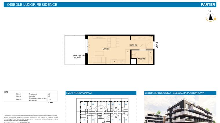 Rzut - Mieszkanie na sprzedaż 1 pokój o powierzchni 32,6 m² - numer A2.6 w Luxor Residence