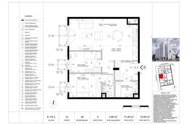 Rzut - Mieszkanie na sprzedaż 3 pokoje o powierzchni 73,47 m² - numer 20 w Biała Kamienica