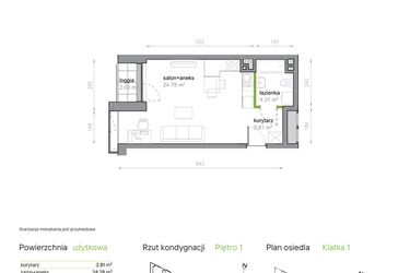 Rzut - Mieszkanie na sprzedaż 1 pokój o powierzchni 32,9 m² - numer K1/1/05 w Piękna Vita