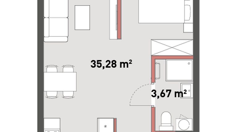 Rzut - Mieszkanie na sprzedaż 1 pokój o powierzchni 41,54 m² - numer A.07.12 w Żelazna 54