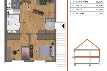 Rzut - Mieszkanie na sprzedaż 4 pokoje o powierzchni 128,01 m² - numer 6PG w Osiedle Przyjazne etap V