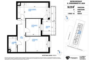 Rzut - Mieszkanie na sprzedaż 3 pokoje o powierzchni 58,29 m² - numer 37 w Vieniava edycja druga