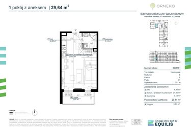 Rzut - Mieszkanie na sprzedaż 1 pokój o powierzchni 29,64 m² - numer BB0161 w Orneko