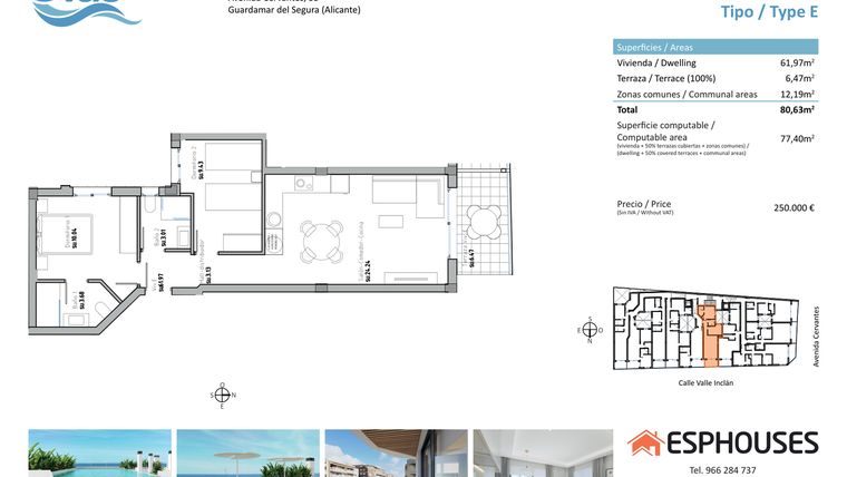 Rzut - Mieszkanie na sprzedaż 2 pokoje o powierzchni 77 m² - numer 2E w ESPHOUSES by Olas