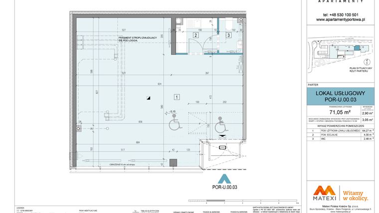 Rzut - Lokal użytkowy na sprzedaż 1 pokój o powierzchni 71,05 m² - numer U.00.03 w Apartamenty Portowa