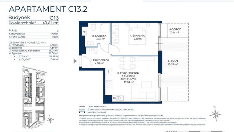 Rzut - Mieszkanie na sprzedaż 2 pokoje o powierzchni 40,61 m² - numer C13.2 w Sol Marina etap III