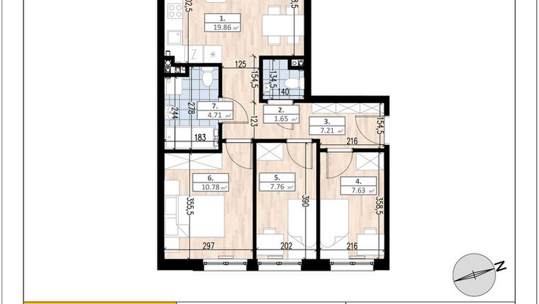 Rzut - Mieszkanie na sprzedaż 4 pokoje o powierzchni 59,6 m² - numer C3/2/1 w ACCANTO