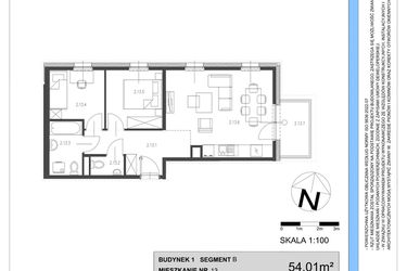 Rzut - Mieszkanie na sprzedaż 3 pokoje o powierzchni 54,01 m² - numer B.13 w Osiedle Telimeny etap III
