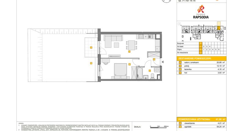 Rzut - Mieszkanie na sprzedaż 2 pokoje o powierzchni 41,08 m² - numer A.3 w Osiedle Rapsodia