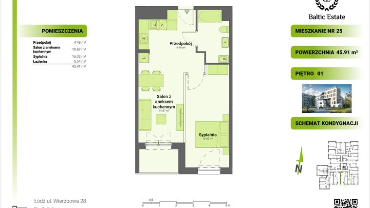 Rzut - Mieszkanie na sprzedaż 2 pokoje o powierzchni 45,53 m² - numer 01.M.25 w Dom Architekta