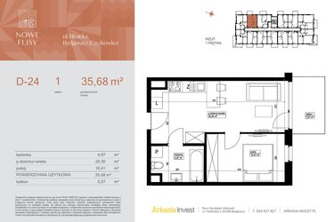 Rzut - Mieszkanie na sprzedaż 2 pokoje o powierzchni 35,68 m² - numer M24_NF.d w Nowe Flisy II