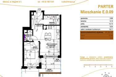 Rzut - Mieszkanie na sprzedaż 2 pokoje o powierzchni 47,32 m² - numer E.0.09 w Wzgórze Poetów 2