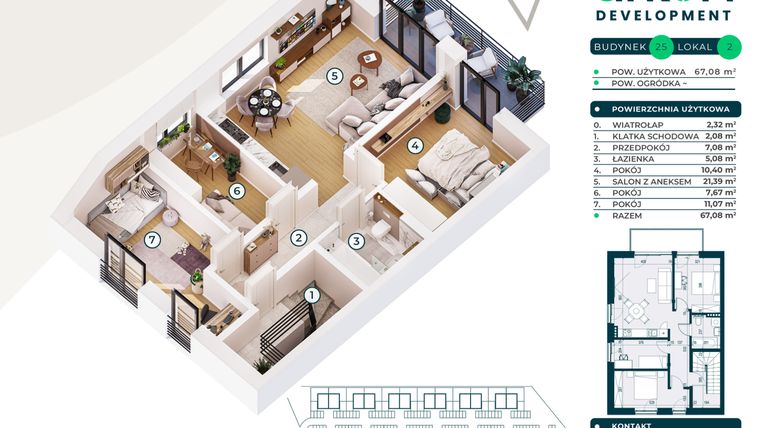 Rzut - Mieszkanie na sprzedaż 4 pokoje o powierzchni 67,08 m² - numer 25/2 w Nova Jurajska