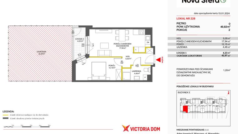 Rzut - Mieszkanie na sprzedaż 2 pokoje o powierzchni 40,82 m² - numer 228 w Miasteczko Nova Sfera 3