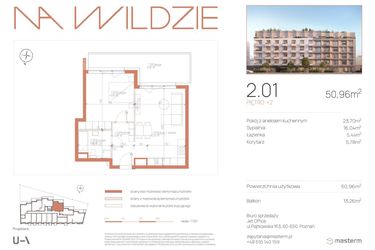 Rzut - Mieszkanie na sprzedaż 2 pokoje o powierzchni 50,96 m² - numer 2.01 w Na Wildzie