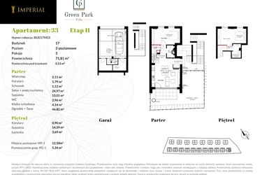Rzut - Mieszkanie na sprzedaż 3 pokoje o powierzchni 68,91 m² - numer 33 w Green Park - apartament wykończony pod klucz