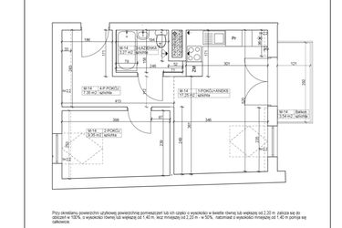 Rzut - Mieszkanie na sprzedaż 2 pokoje o powierzchni 37,22 m² - numer 14 w Bydgoska 19