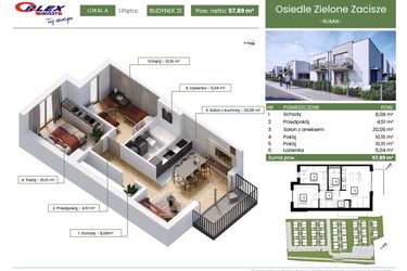Rzut - Mieszkanie na sprzedaż 3 pokoje o powierzchni 57,89 m² - numer 21A w Rumia Osiedle Zielone Zacisze