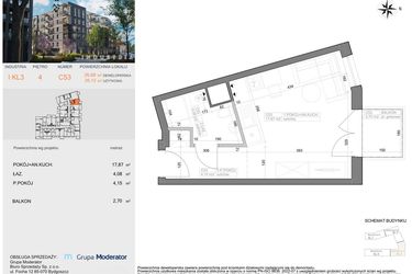 Rzut - Mieszkanie na sprzedaż 1 pokój o powierzchni 26,1 m² - numer I-C53 w Industria etap I-D oraz I-C