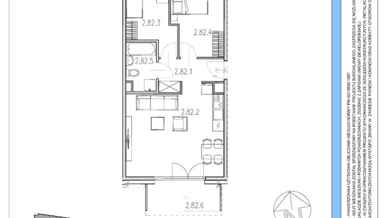 Rzut - Mieszkanie na sprzedaż 3 pokoje o powierzchni 53,88 m² - numer M82 w Osiedle Piltza etap X