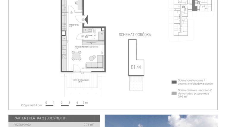 Rzut - Mieszkanie na sprzedaż 2 pokoje o powierzchni 49,61 m² - numer M44 w Modern House II
