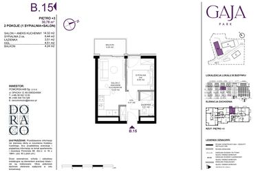 Rzut - Mieszkanie na sprzedaż 2 pokoje o powierzchni 30,78 m² - numer B.15 w Gaja Park