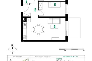 Rzut - Mieszkanie na sprzedaż 3 pokoje o powierzchni 60,06 m² - numer A.A.17 w Park Śliwowa