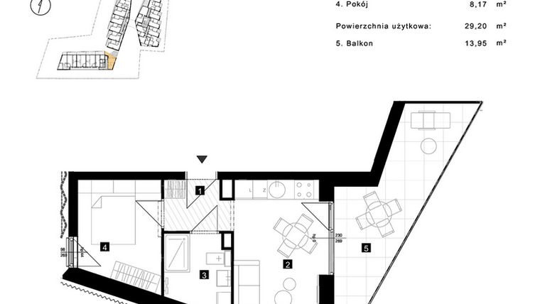Rzut - Mieszkanie na sprzedaż 2 pokoje o powierzchni 29,2 m² - numer A.1.14 w Cisha Apartamenty Dziwnów