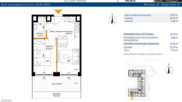Rzut - Mieszkanie na sprzedaż 2 pokoje o powierzchni 33,38 m² - numer 0.10 w The Blue