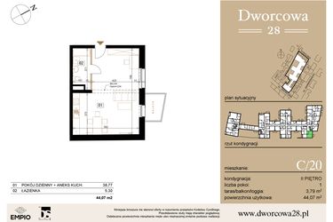 Rzut - Mieszkanie na sprzedaż 1 pokój o powierzchni 44,36 m² - numer C20 w Dworcowa 28