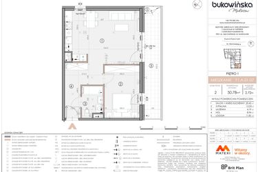 Rzut - Mieszkanie na sprzedaż 2 pokoje o powierzchni 50,78 m² - numer F1.A.01.07 w Bukowińska Mokotów