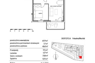 Rzut - Mieszkanie na sprzedaż 2 pokoje o powierzchni 49,79 m² - numer 2.3.6. w Dywizjonu 303