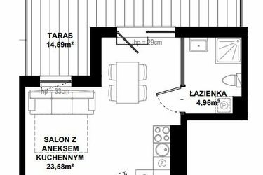 Rzut - Mieszkanie na sprzedaż 1 pokój o powierzchni 28,83 m² - numer B.404 w Apartamenty Bałtyk